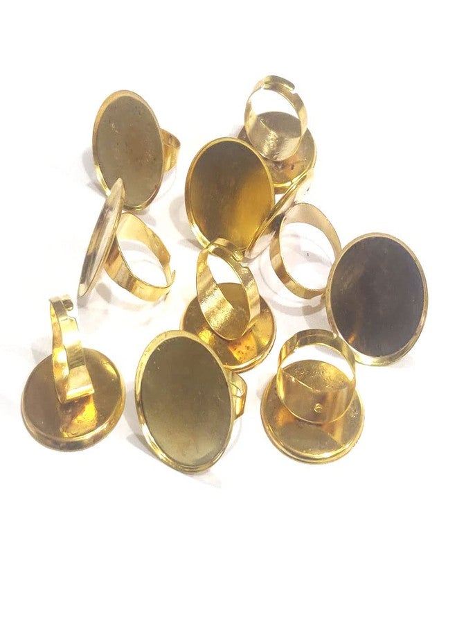 Excellentcrafts Finger Ring Blanks for Resin Adjustable Ring Bases Gold Plated Metal Round/Square/Triangle/Oval/Eye Finger Ring Trays 10Pcs (Gold, Round 15mm)